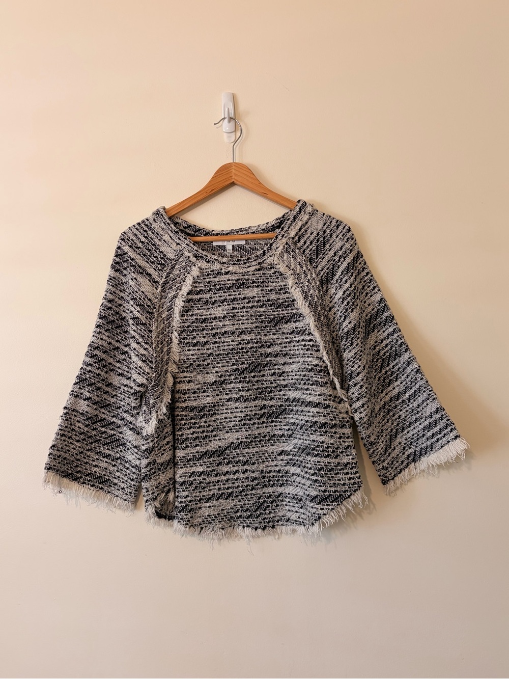 IRO Black & White Fringe-Trim Crew Sweater